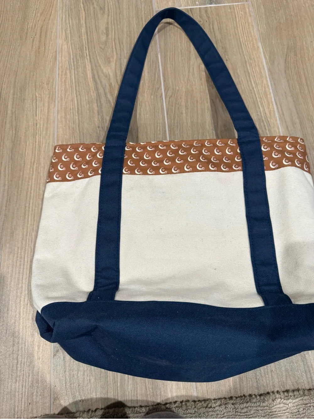 Vineyard Vines Navy, Cream & Brown Patterned Canvas Tote